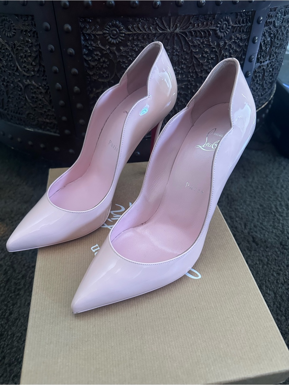 Christian Louboutin Pale Pink Patent Leather Pointed-Toe Pumps